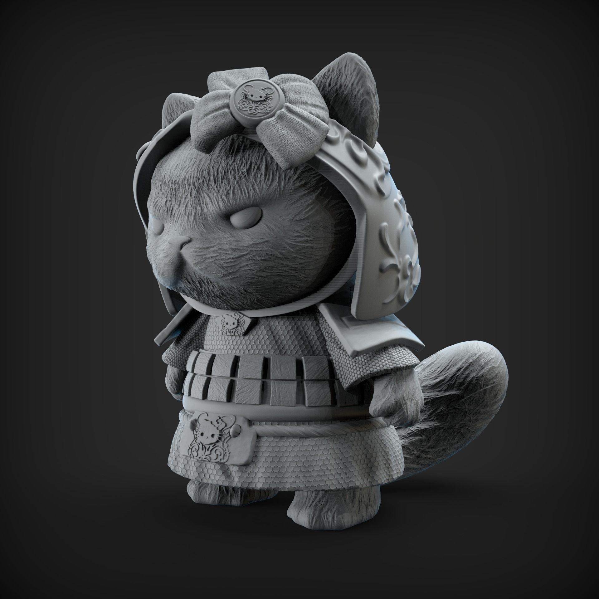 Hello Kitty samurai 3D print model_4