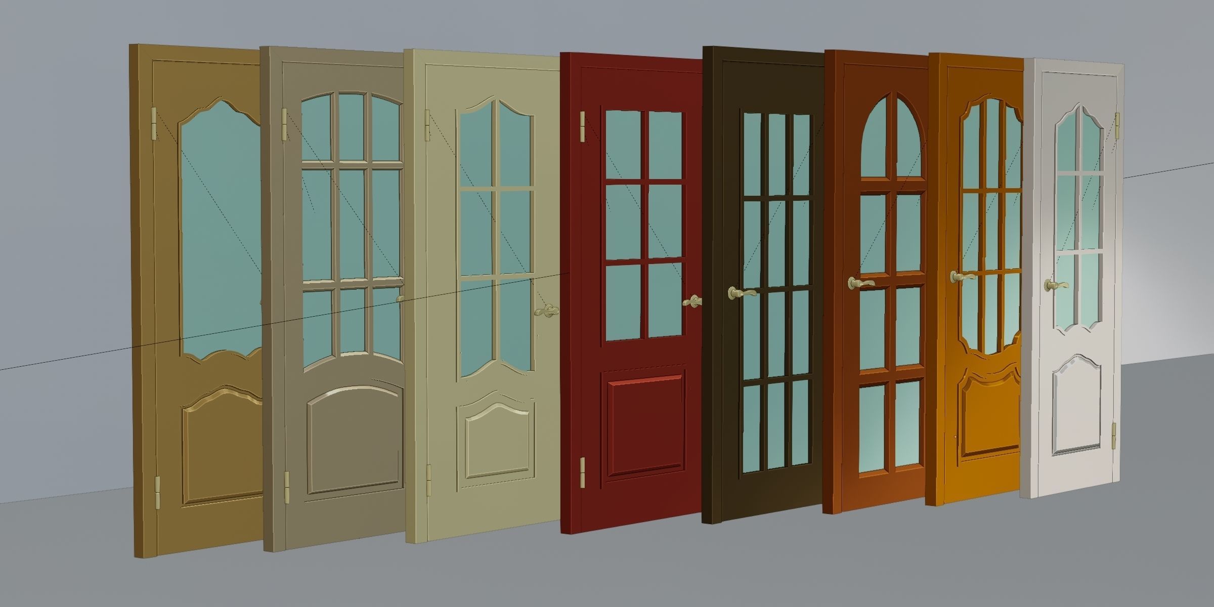 Set of modern interior doors 8 Low-poly 3D model_4