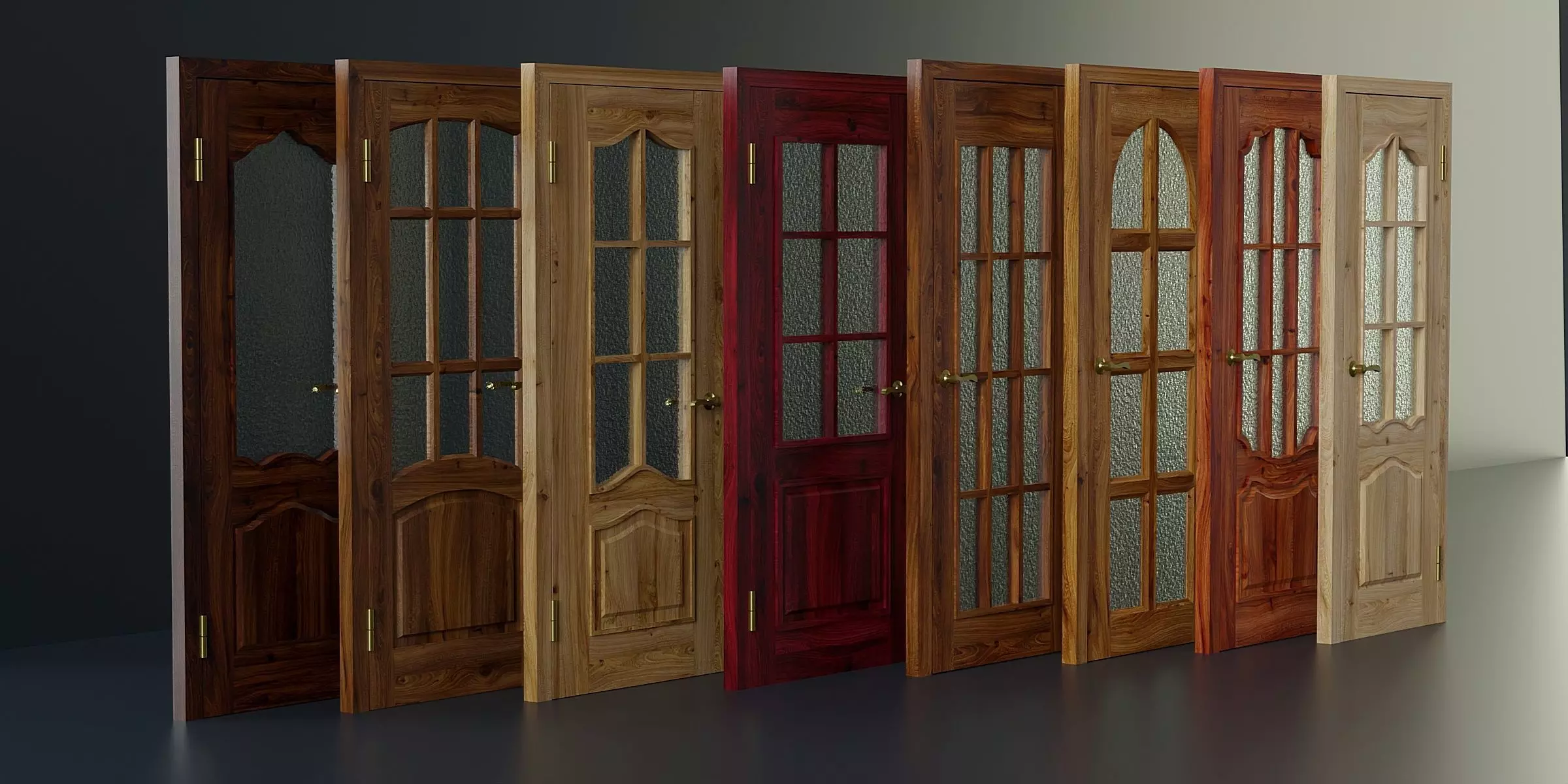 Set of modern interior doors 8 Low-poly 3D model_0