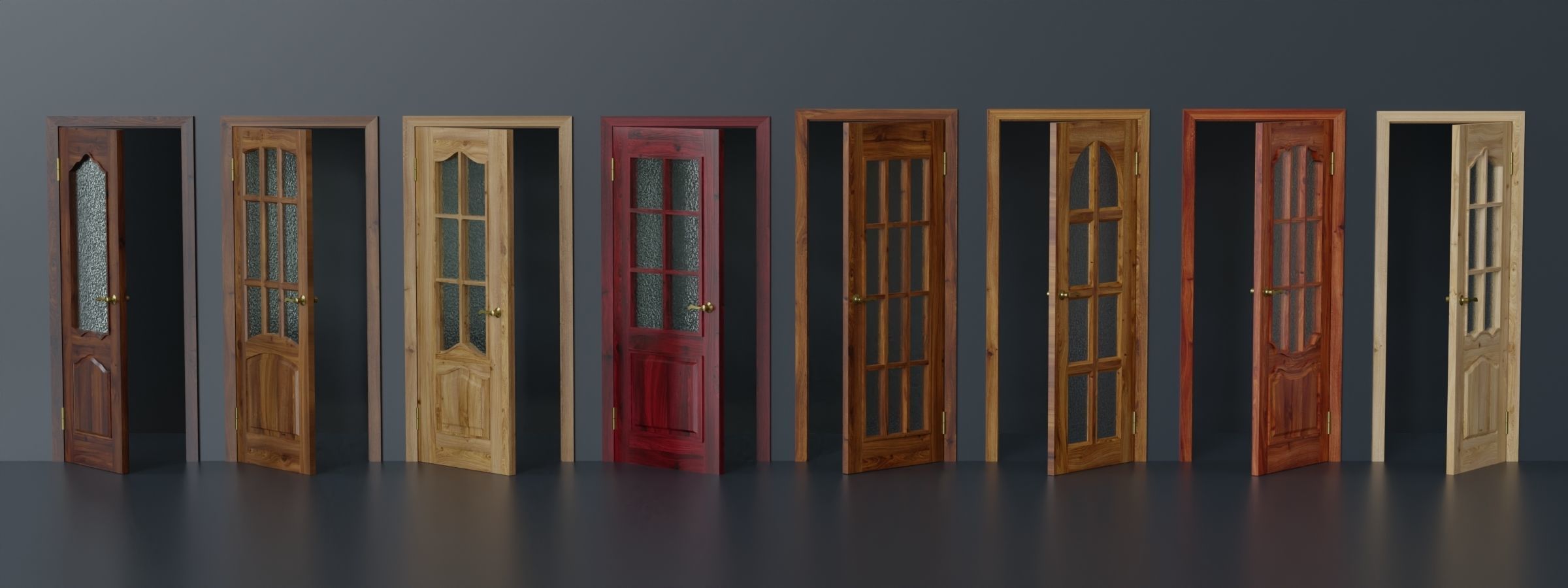 Set of modern interior doors 8 Low-poly 3D model_1