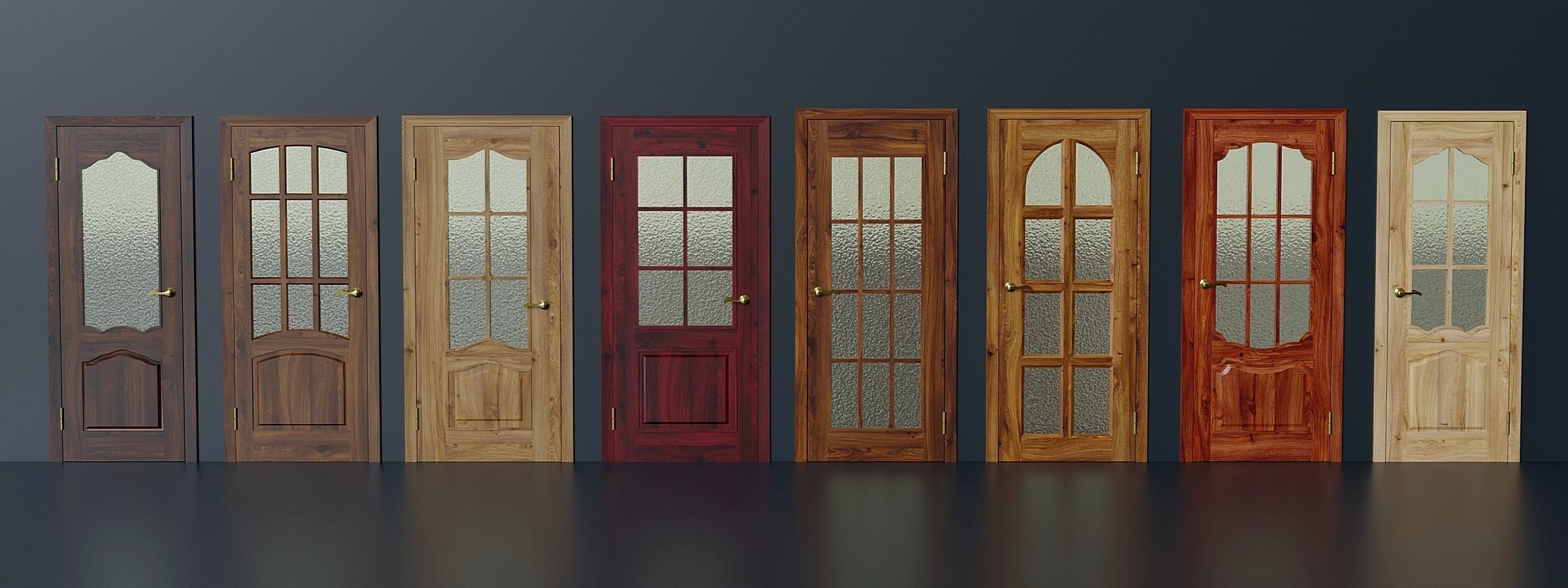 Set of modern interior doors 8 Low-poly 3D model_2