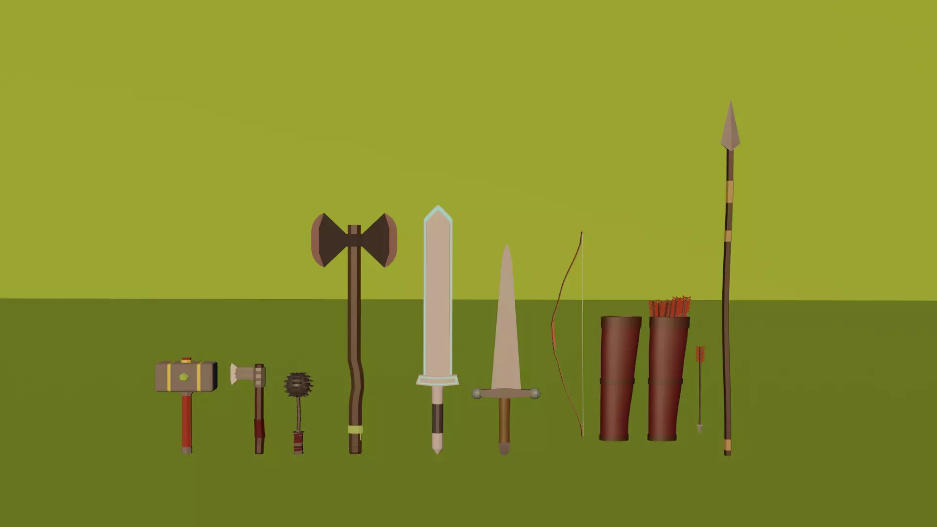 Lowpoly Medieval Weapons Pack Low-poly 3D model_0