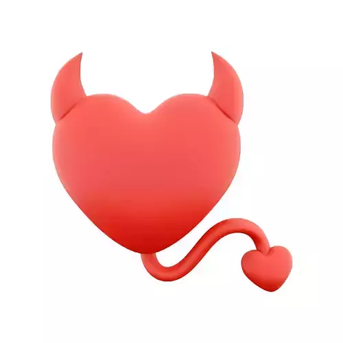 3d devil heart icon concept red shiny with horns tail