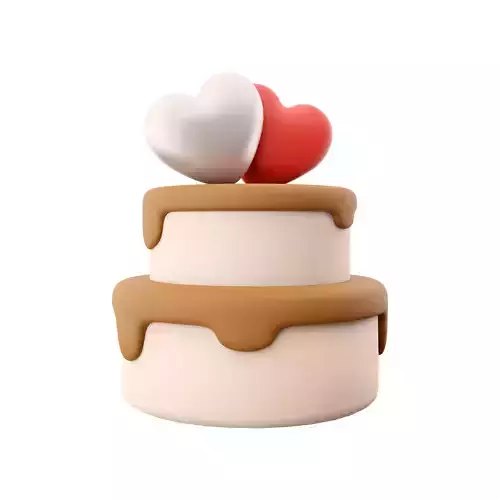 3d rendering Happy Valentines day cake with hearts icon