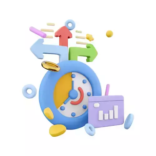 3d timer with growth histogram and arrows icon 3D model