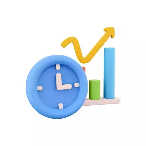 3D  clock and color graphs pointing up icon