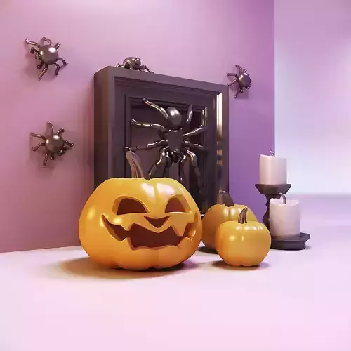 Miniature dollhouse Hellowen pumpkins with spiders 3D print model