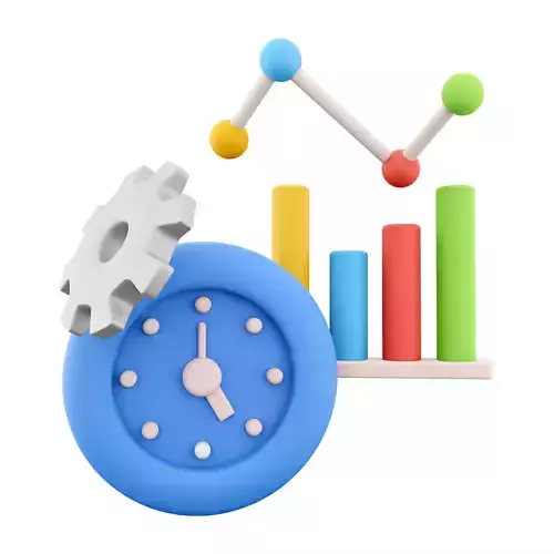 3d alarm clock with gear growth bar graph icon 3D model