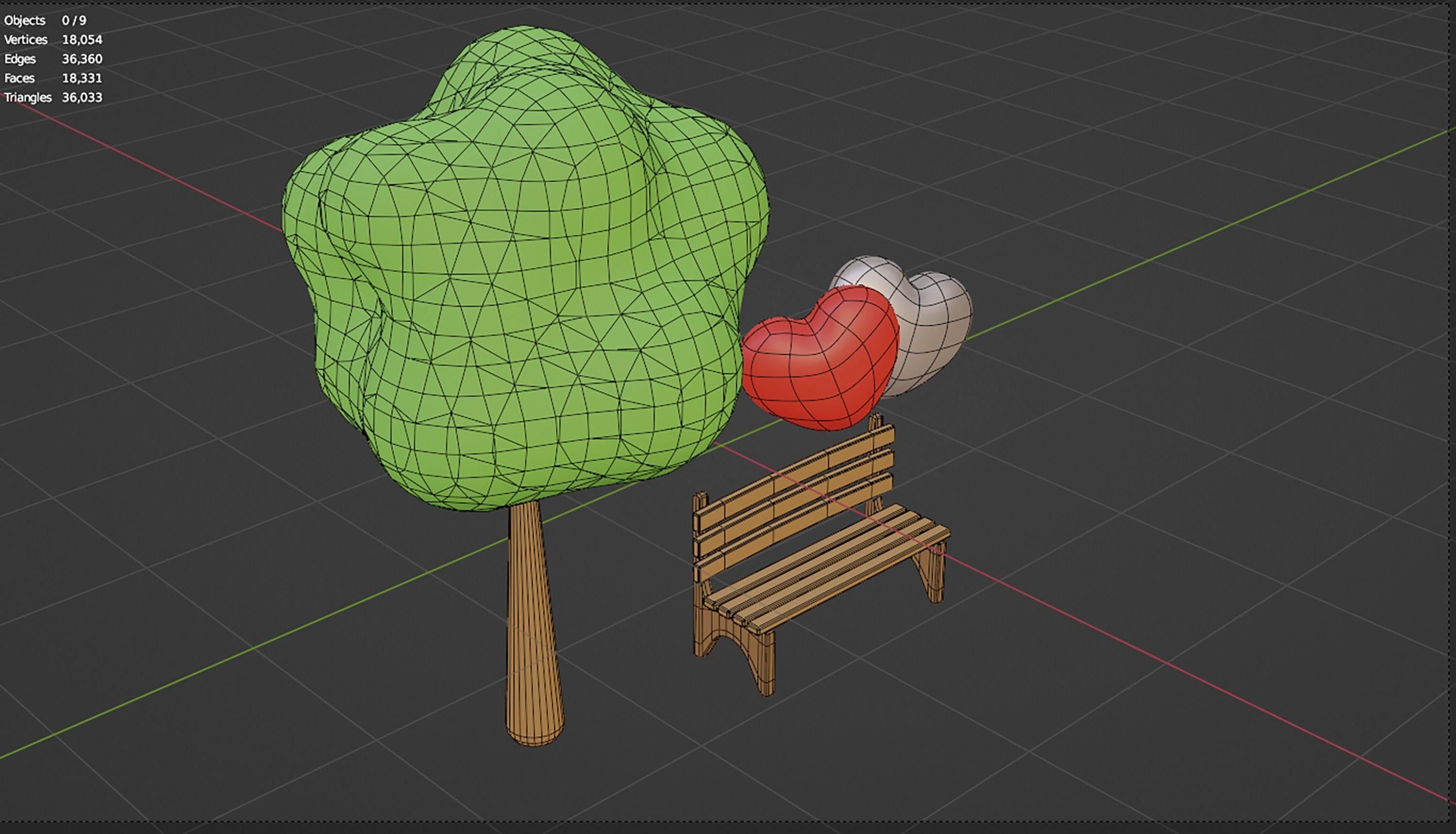 3d  icon of two loving hearts on a bench near a tree 3D model_6