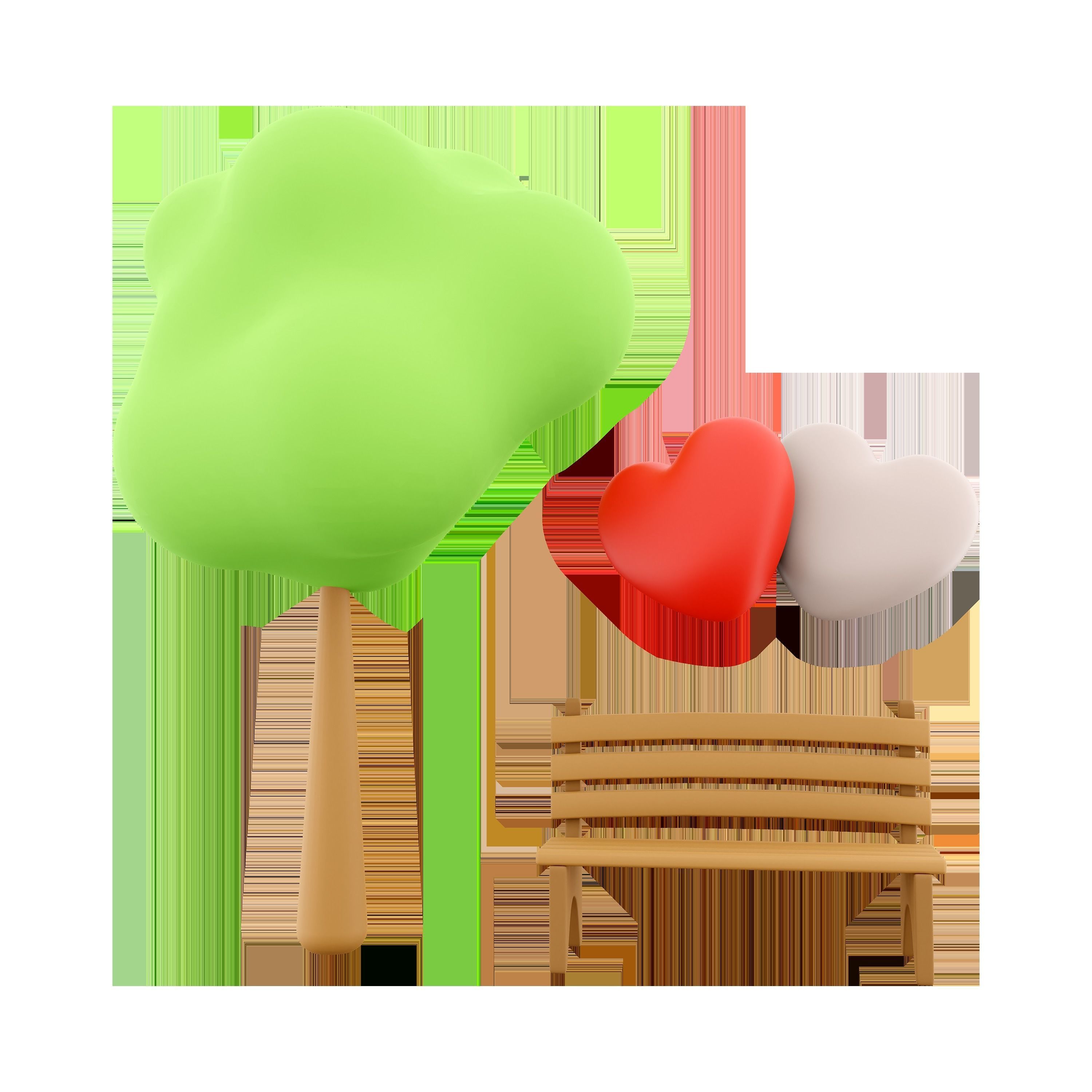 3d  icon of two loving hearts on a bench near a tree 3D model_5