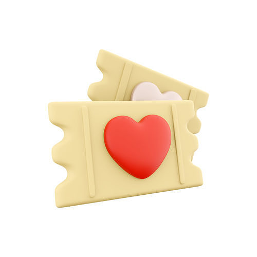 3d  heart shape on yellow ticket icon 3D model