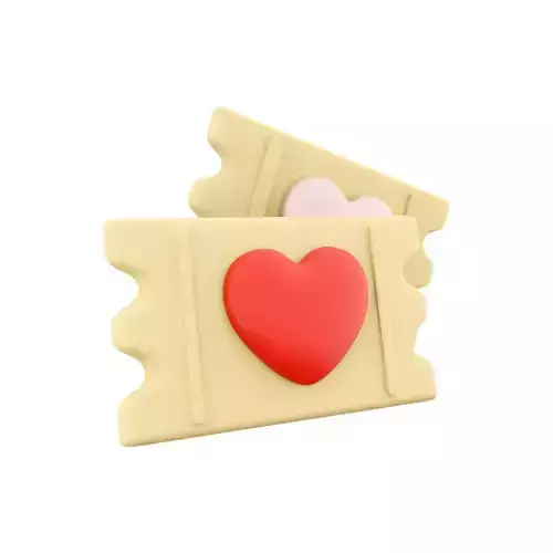 3d  heart shape on yellow ticket icon