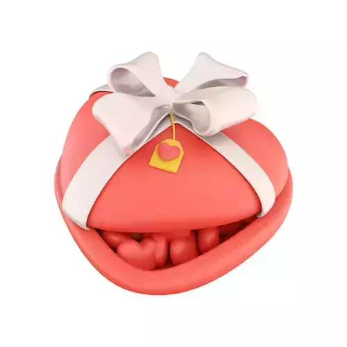 3d red heart gift box with small hearts icon