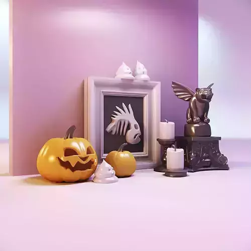 Miniature dollhouse Hellowen pumpkins with gargoyle 3D print model