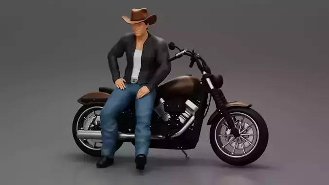 young man wearing casual outfit sitting on a motocycle 3D print model
