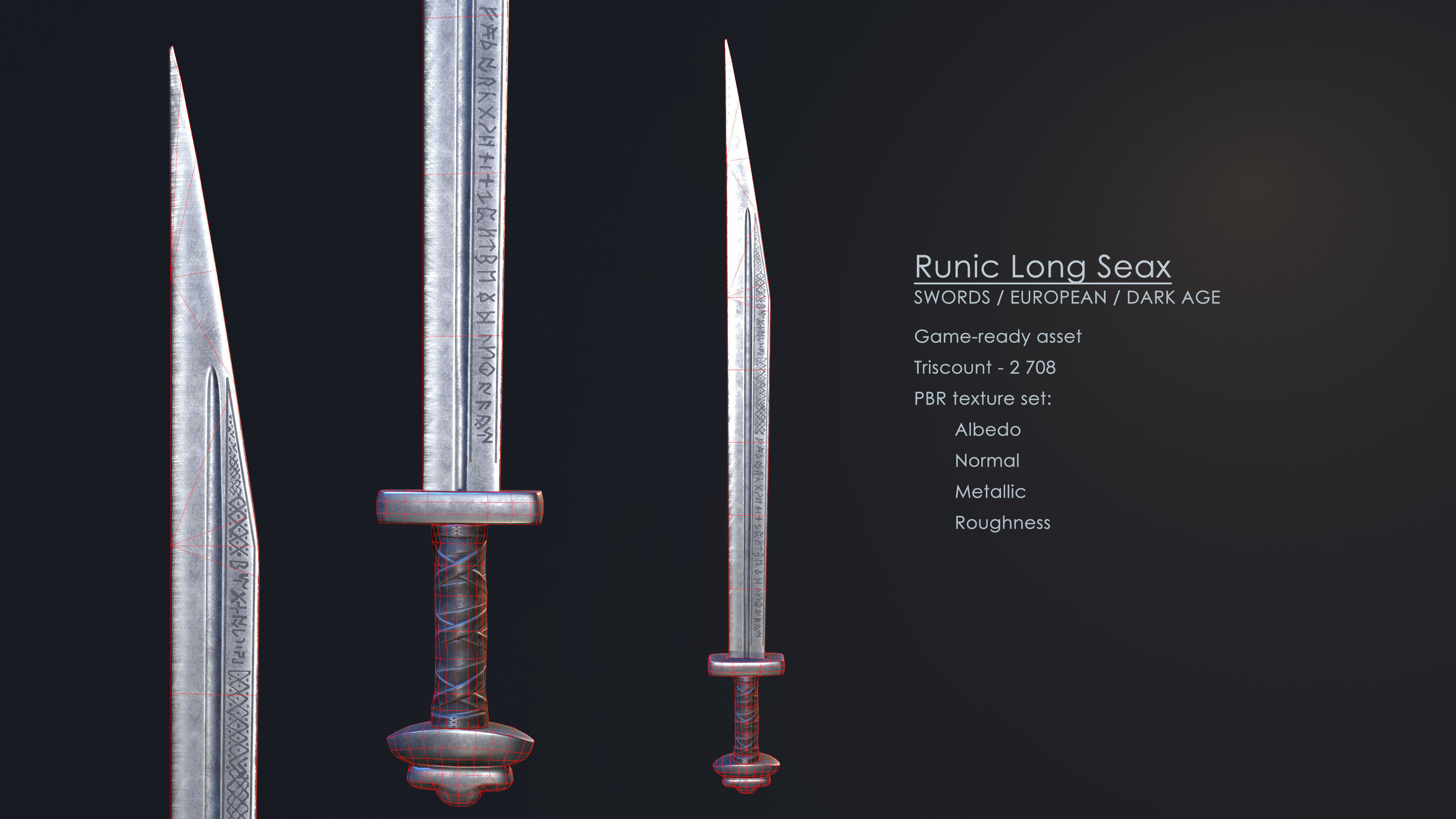 Runic Long Seax Low-poly 3D model_5