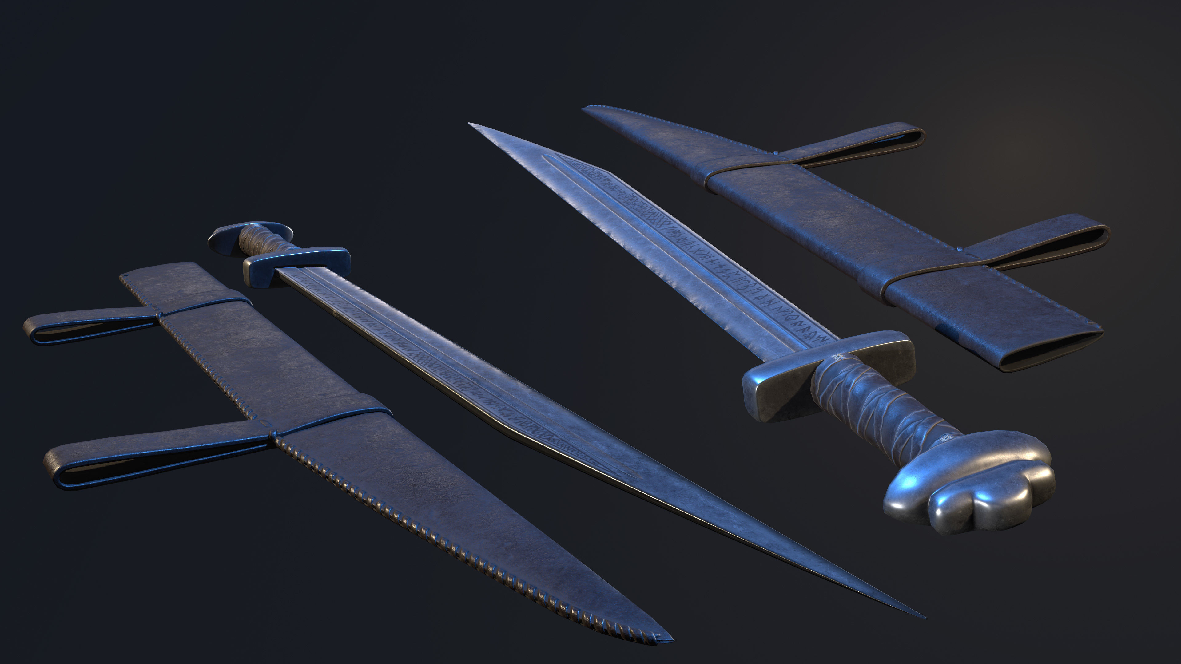 Runic Long Seax Low-poly 3D model_9