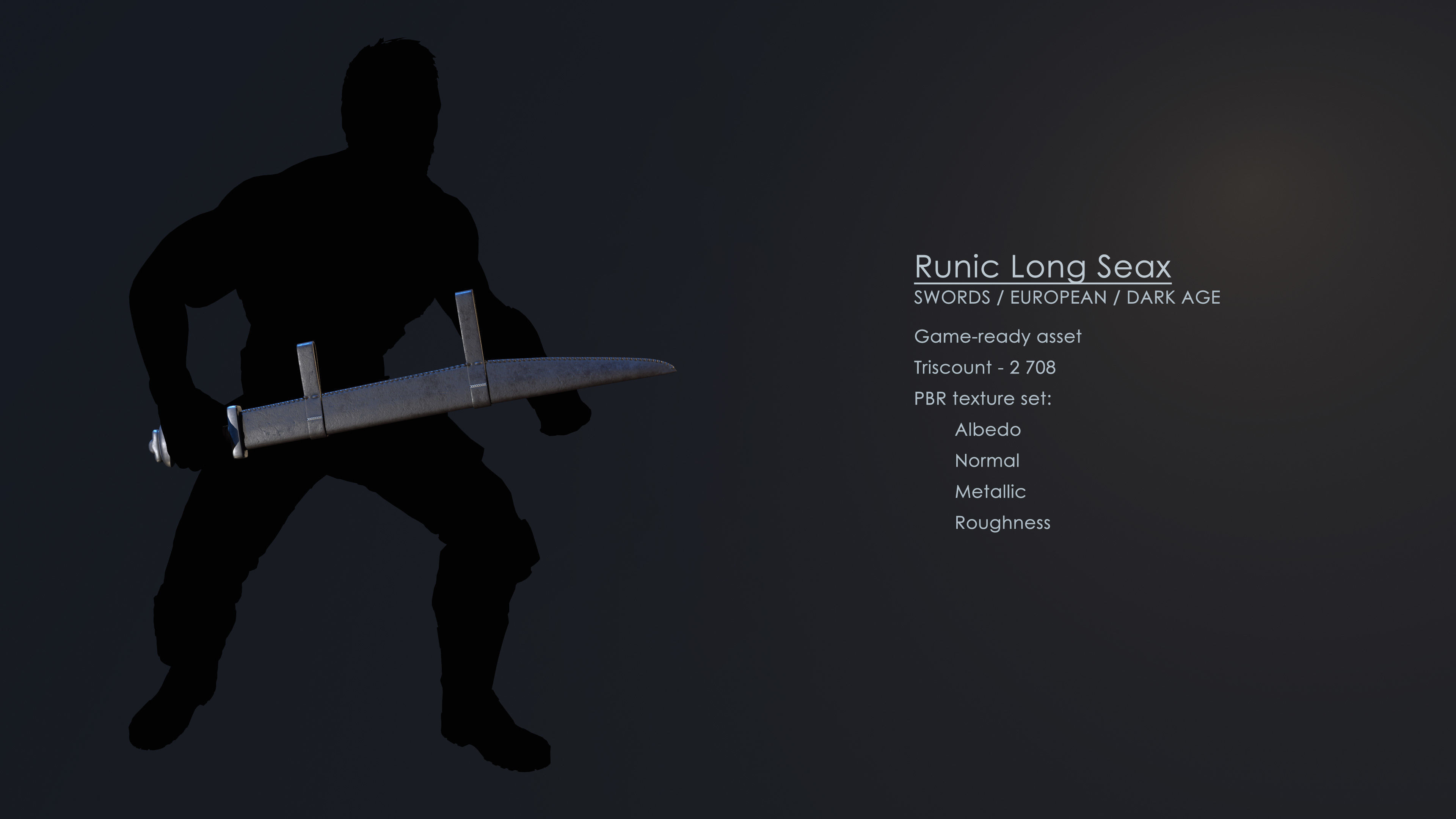 Runic Long Seax Low-poly 3D model_3