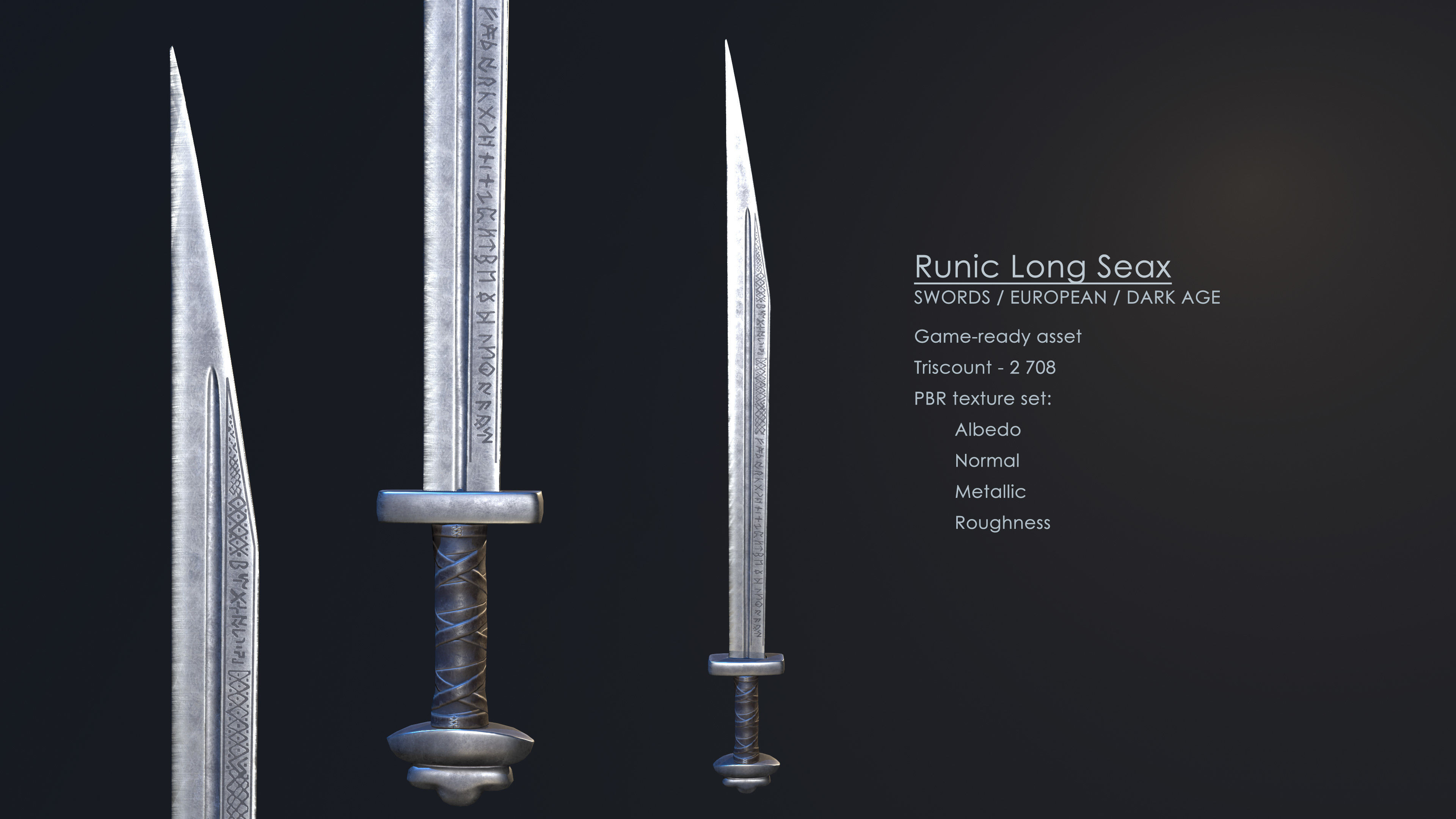 Runic Long Seax Low-poly 3D model_4