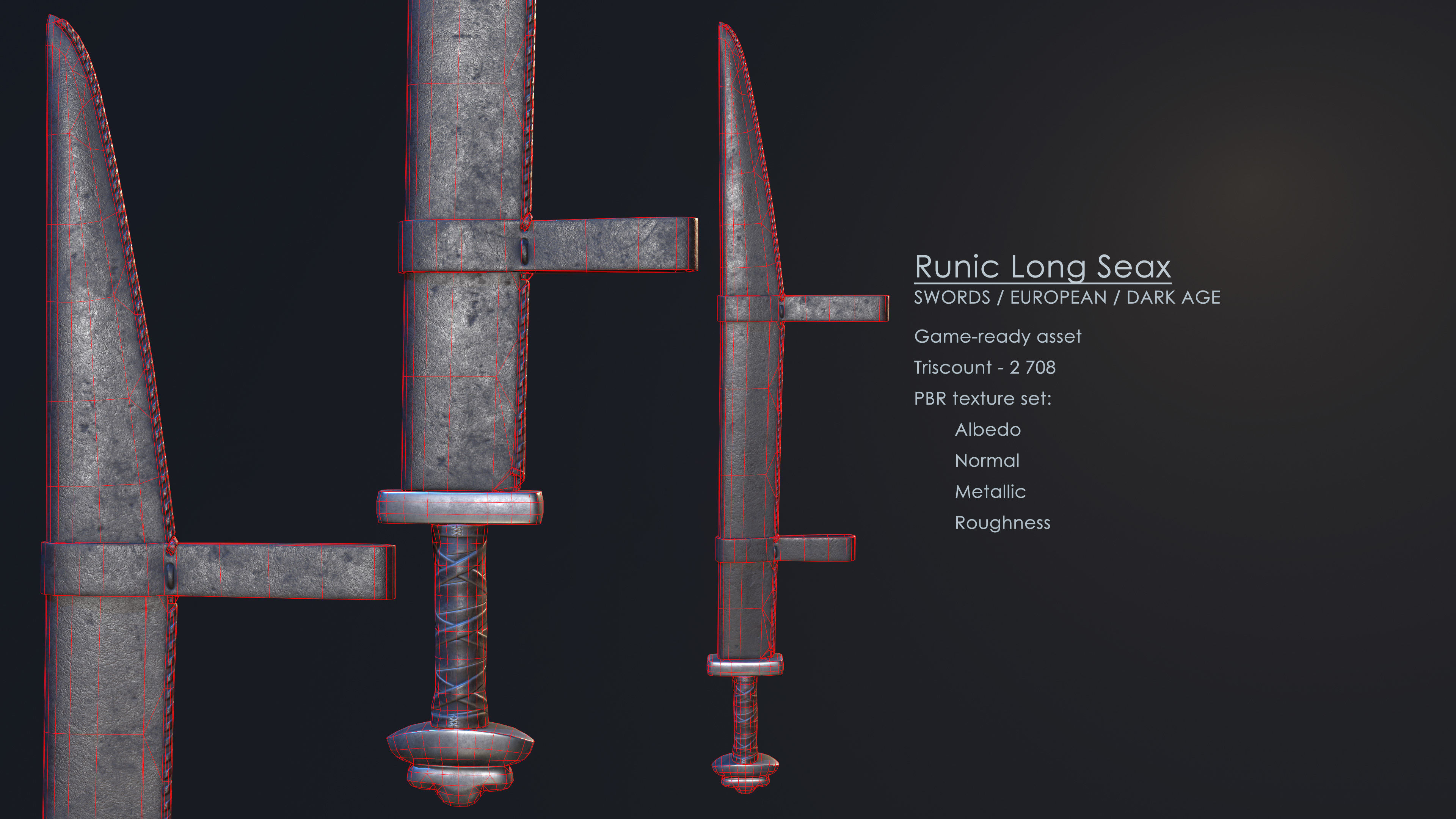 Runic Long Seax Low-poly 3D model_2