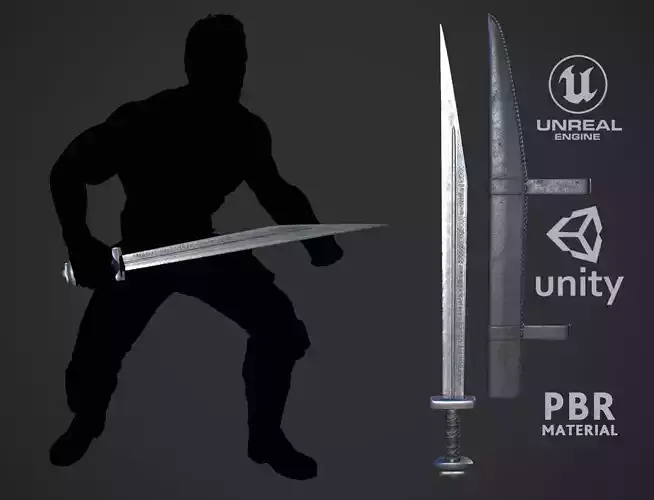 Runic Long Seax Low-poly 3D model