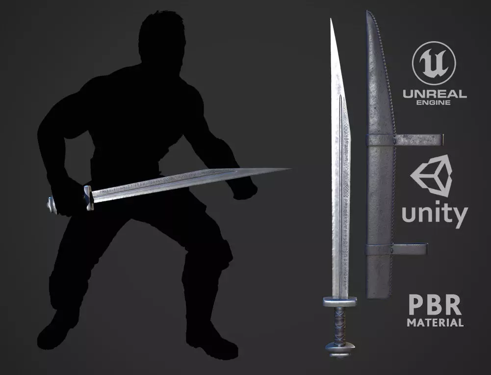 Runic Long Seax Low-poly 3D model_0