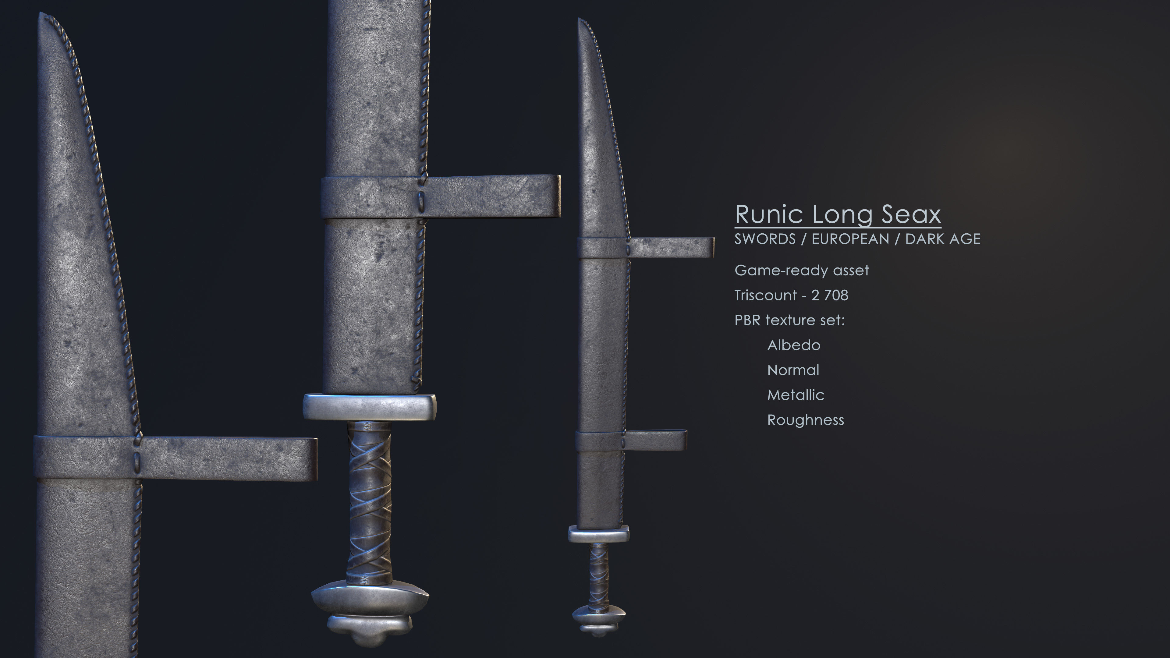 Runic Long Seax Low-poly 3D model_1