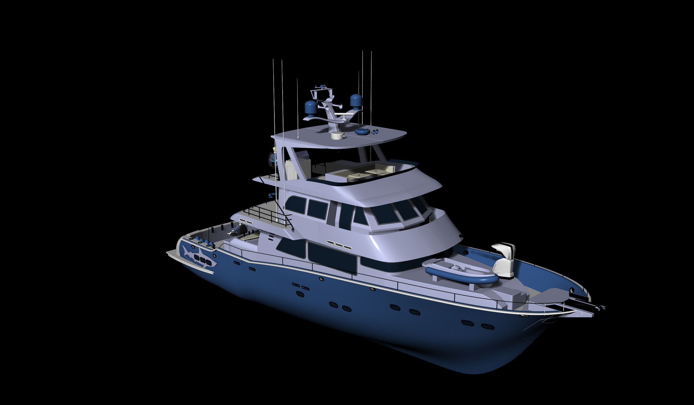 Yacht fishing boat 3D model_8