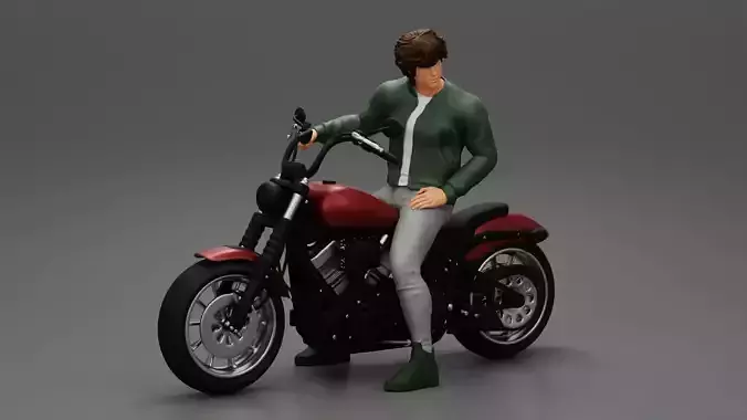 Young man sitting on his motorbike 3D print model