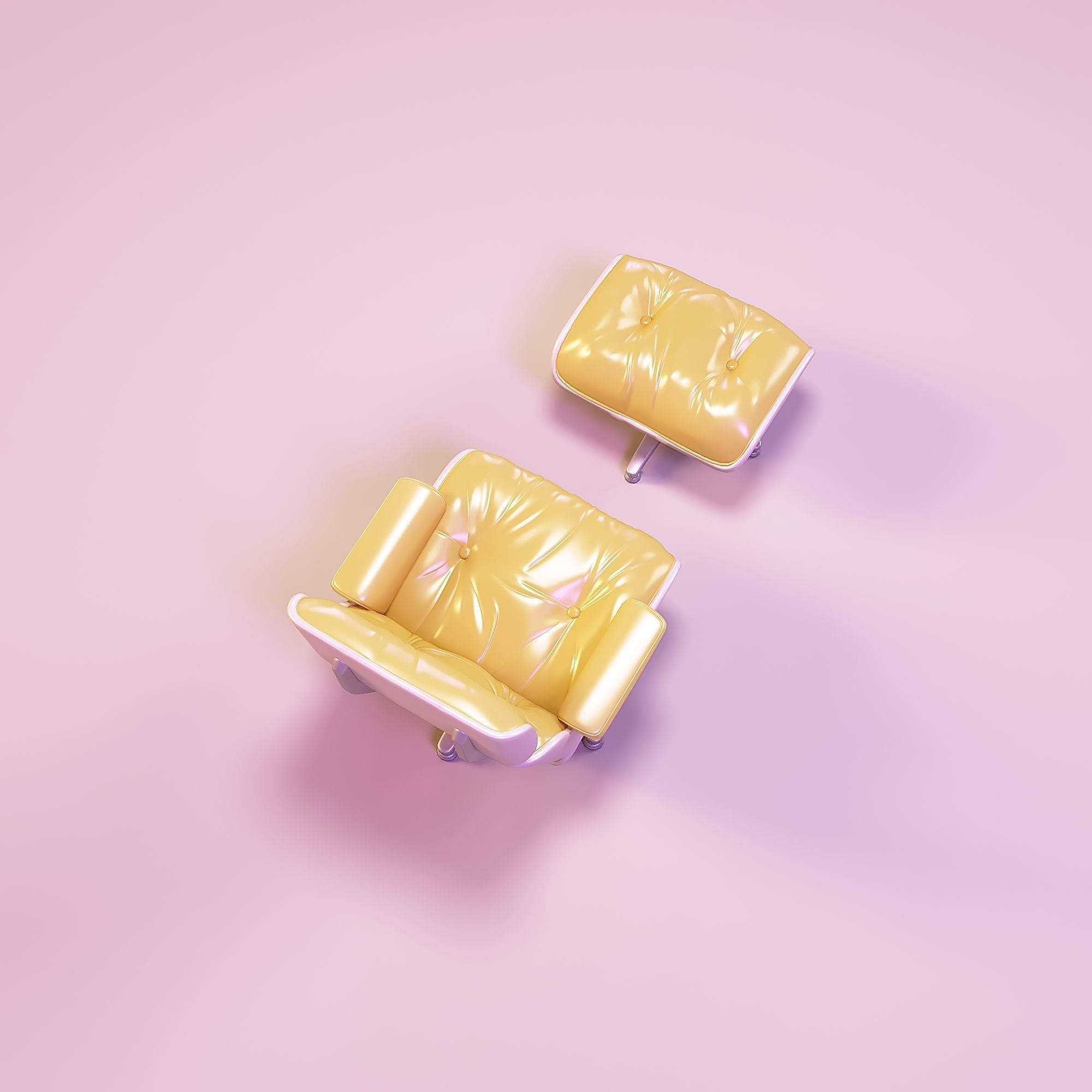 Miniature dollhouse furniture armchair with footrest 3D print model_4