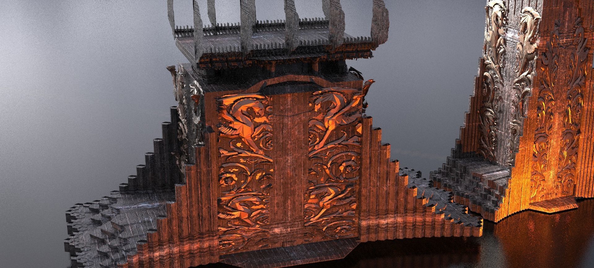Norse Gods Engraved Dark Tower bridge 3D model_1
