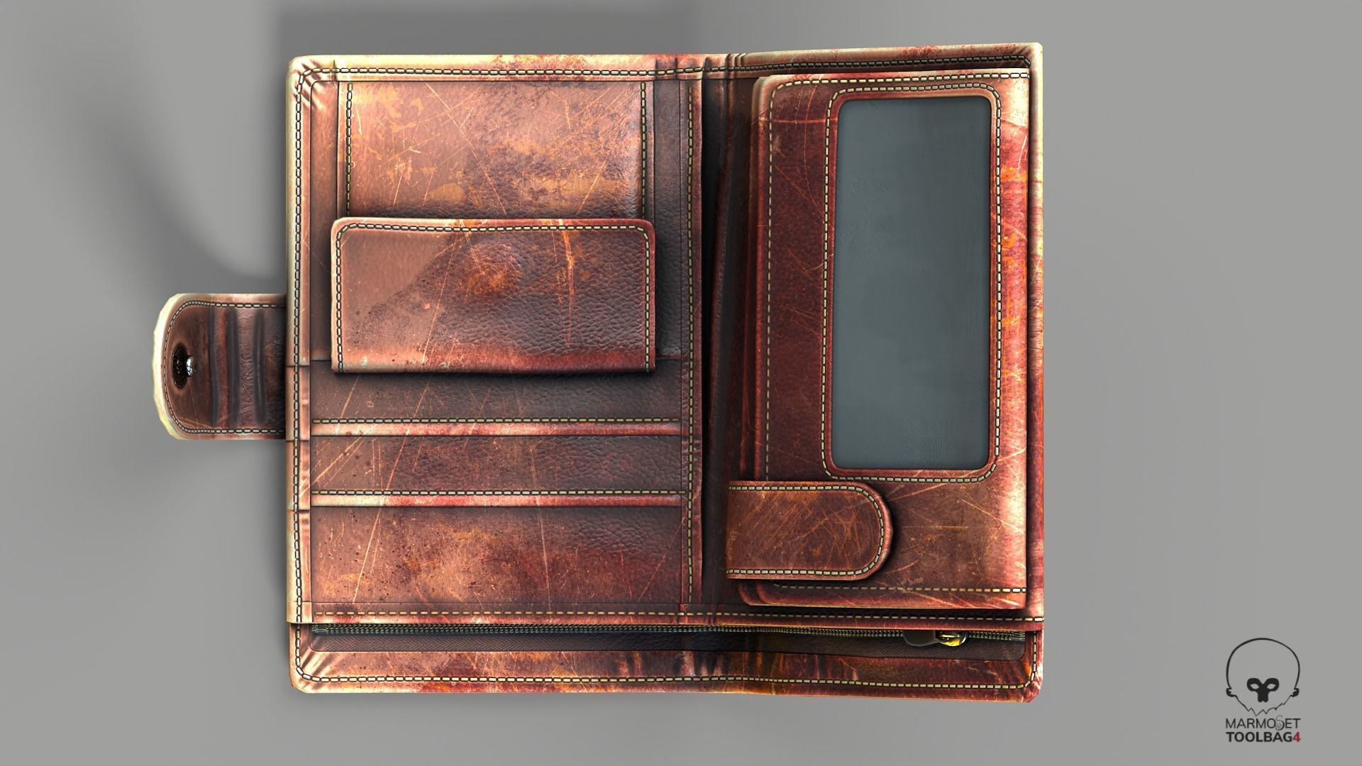 Wallet scratched Leather Low-poly 3D model_8