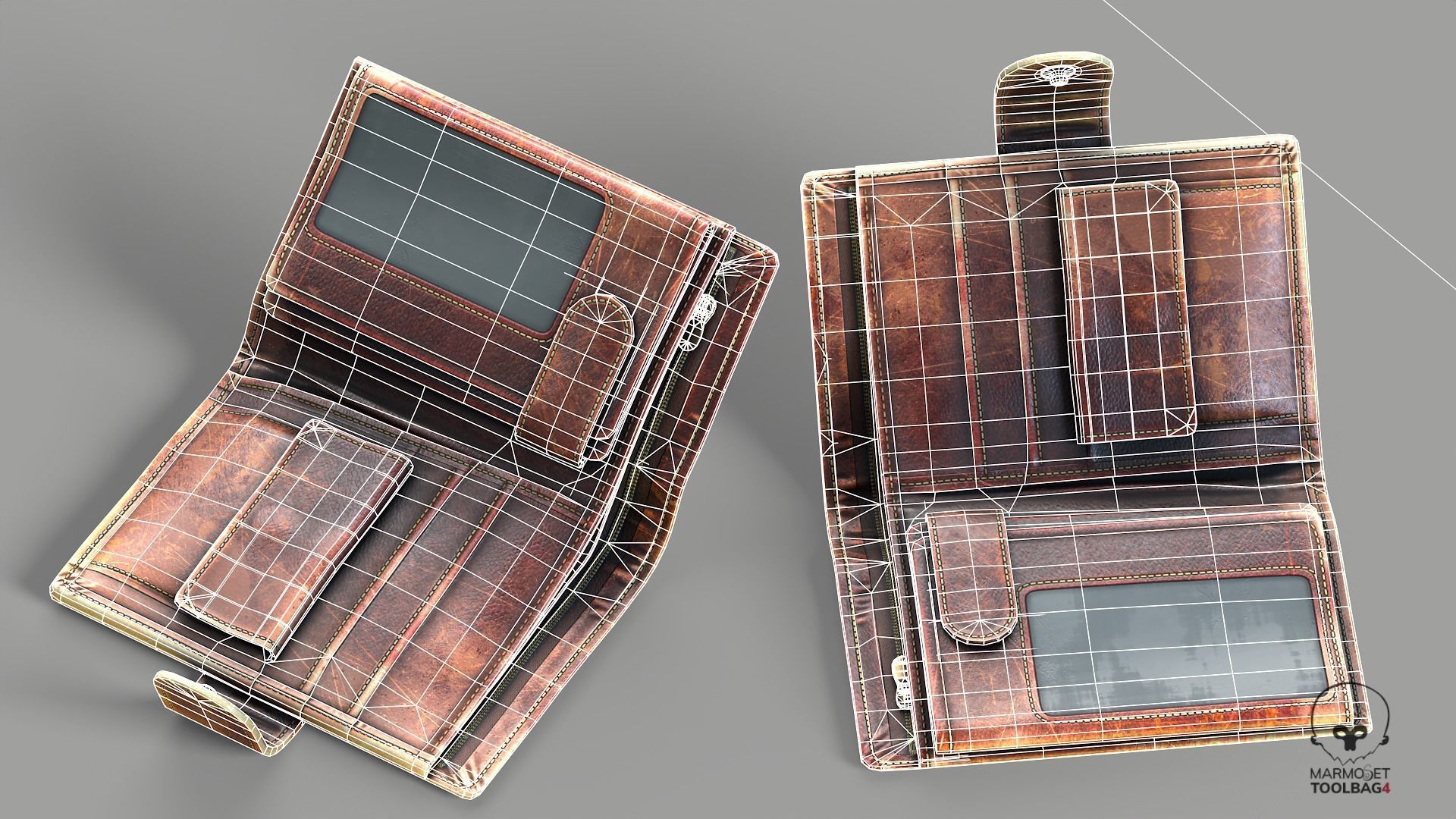 Wallet scratched Leather Low-poly 3D model_10