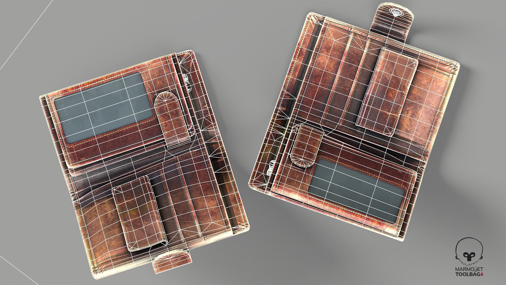Wallet scratched Leather Low-poly 3D model_11