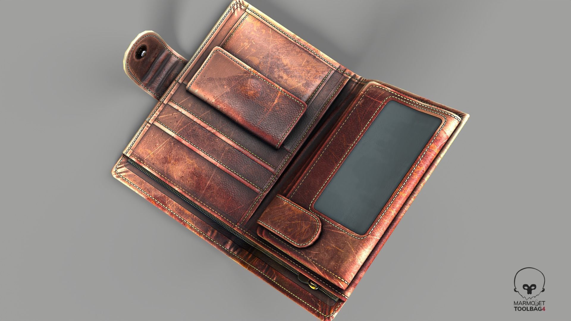 Wallet scratched Leather Low-poly 3D model_7