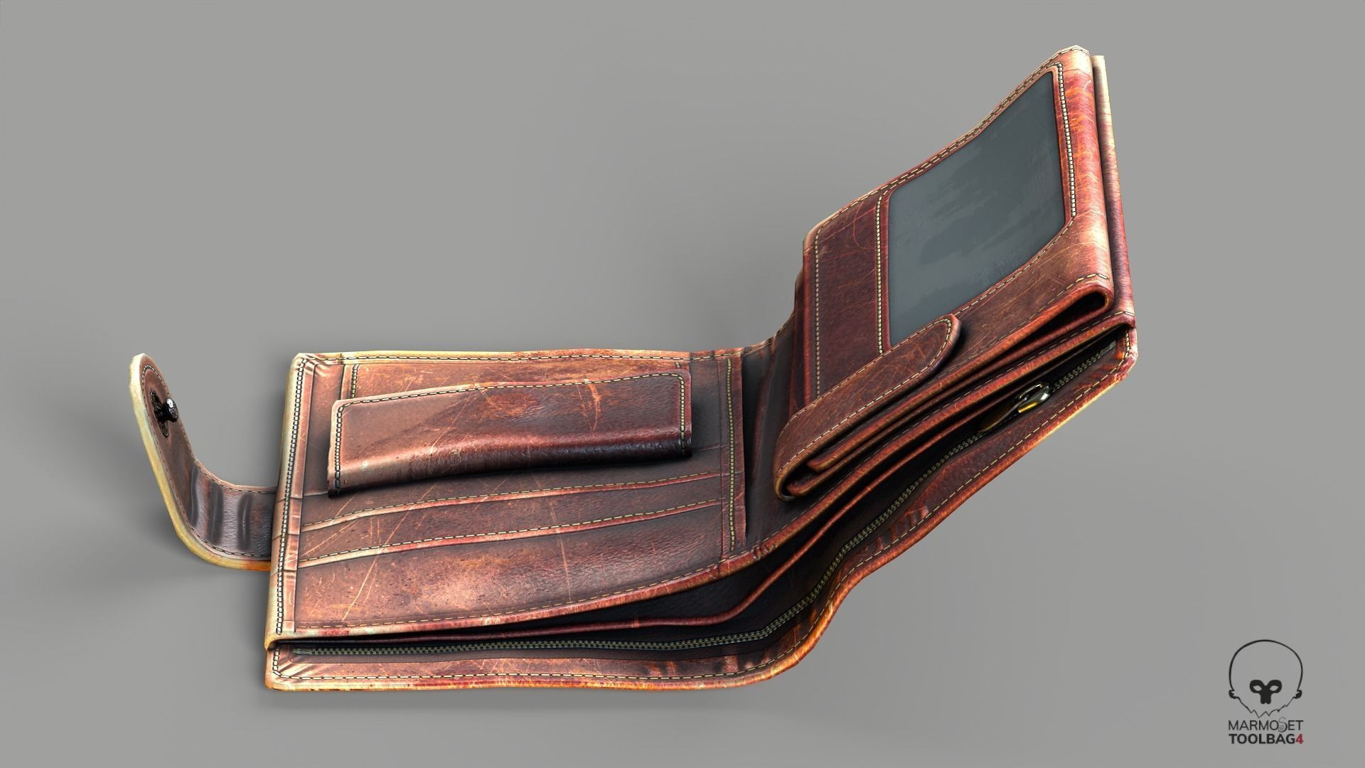 Wallet scratched Leather Low-poly 3D model_6