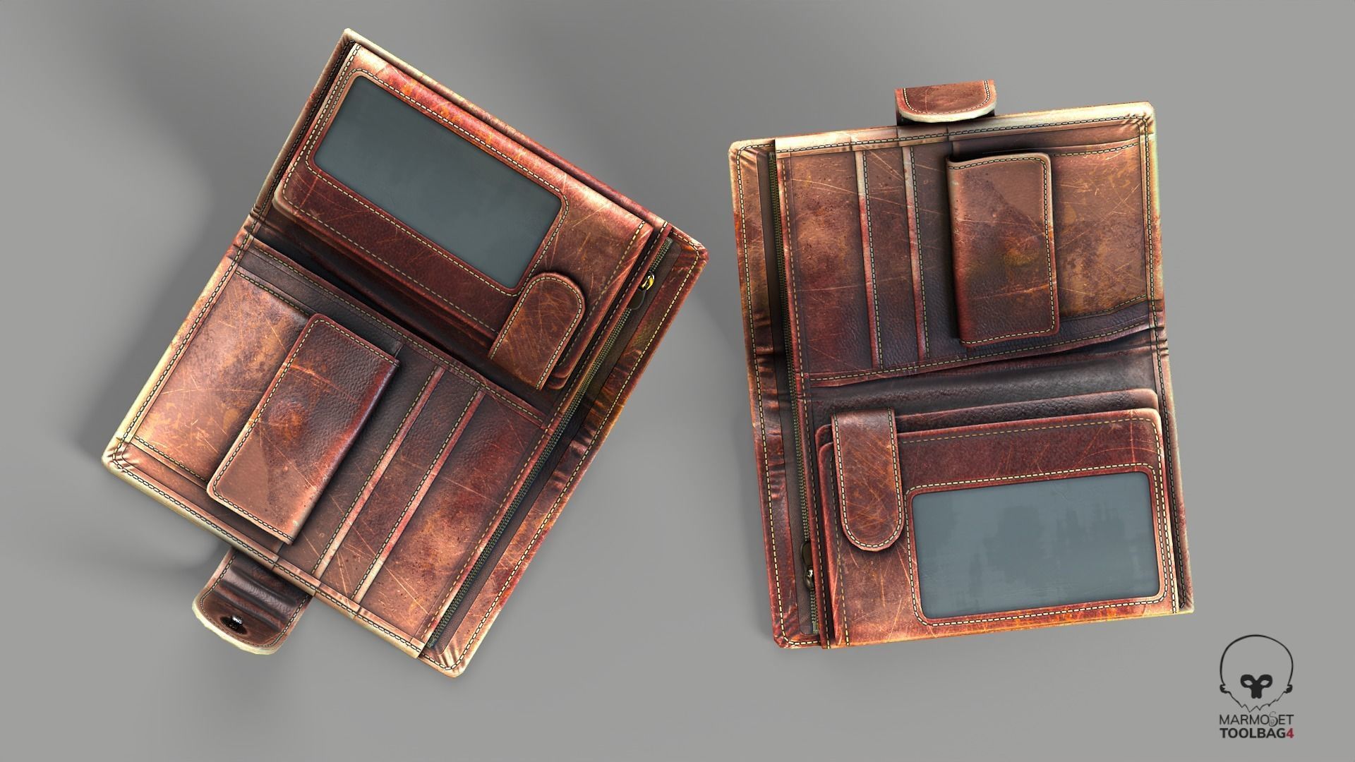 Wallet scratched Leather Low-poly 3D model_2