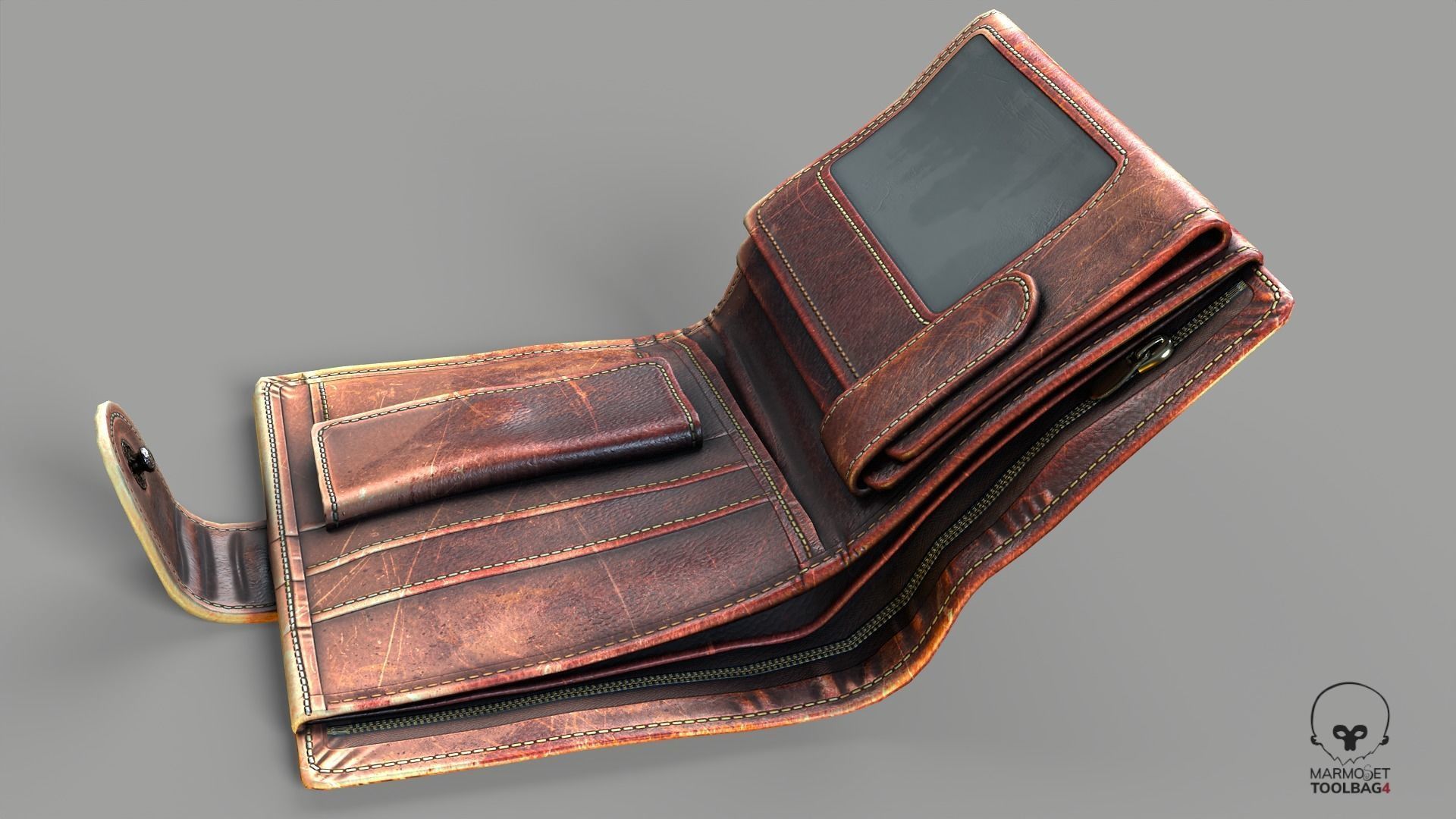 Wallet scratched Leather Low-poly 3D model_4
