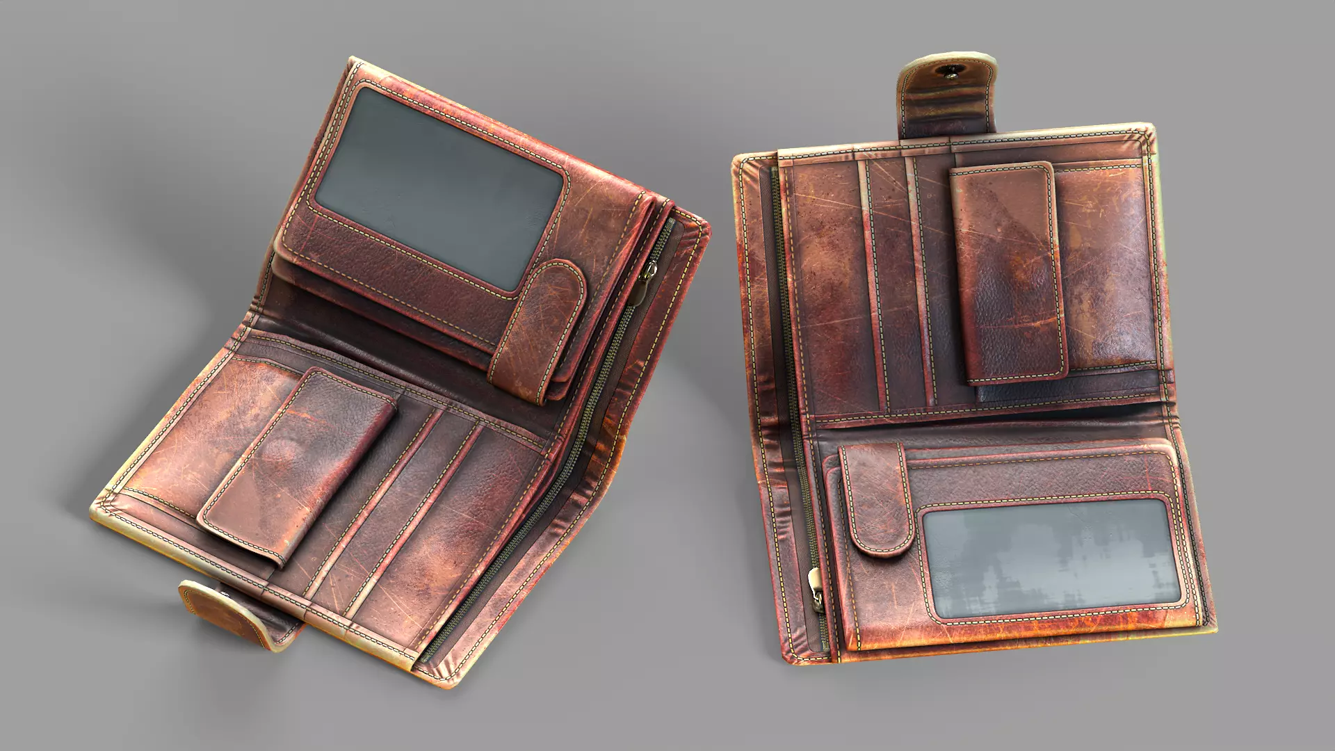 Wallet scratched Leather Low-poly 3D model_0