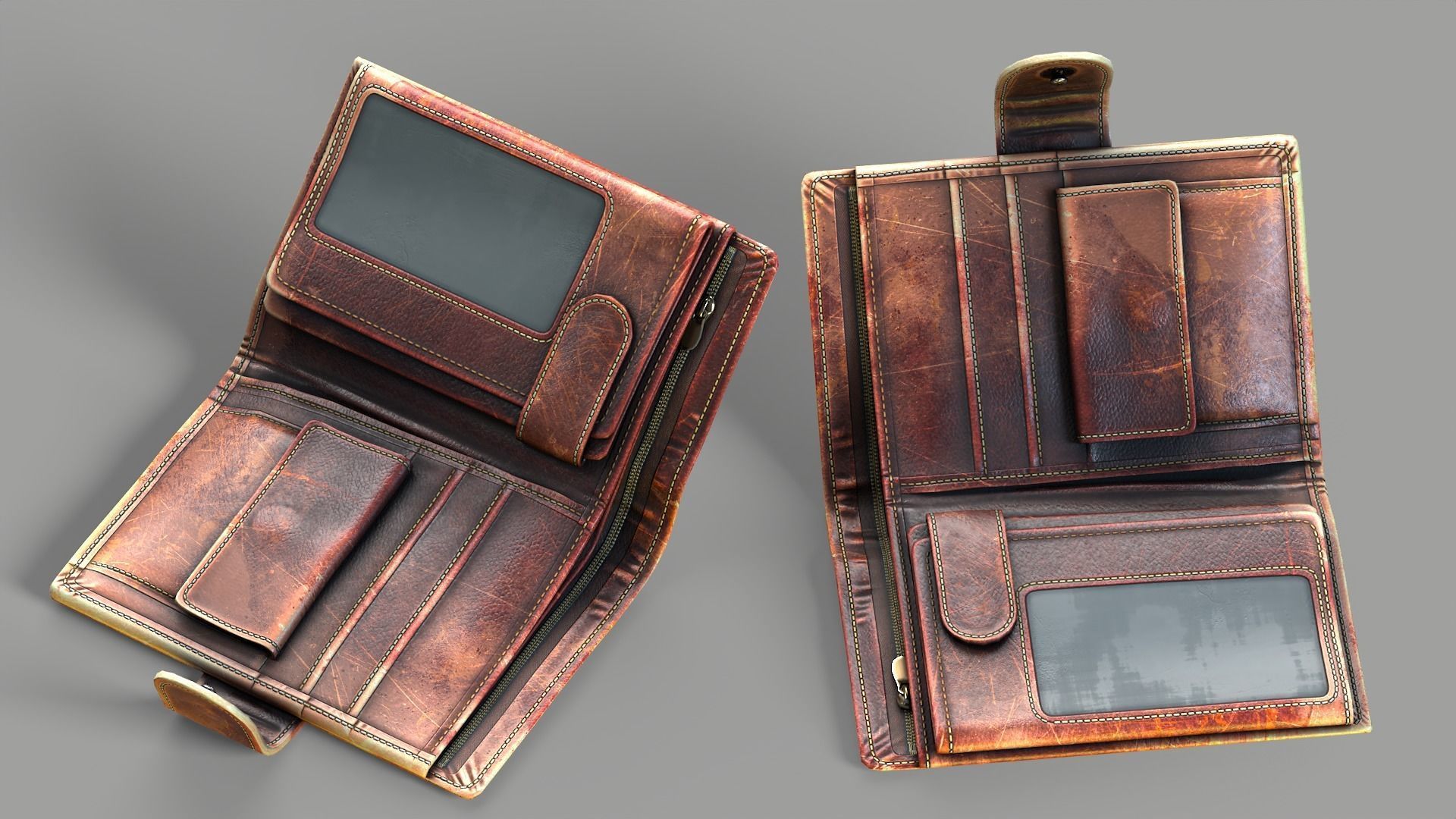 Wallet scratched Leather Low-poly 3D model_1