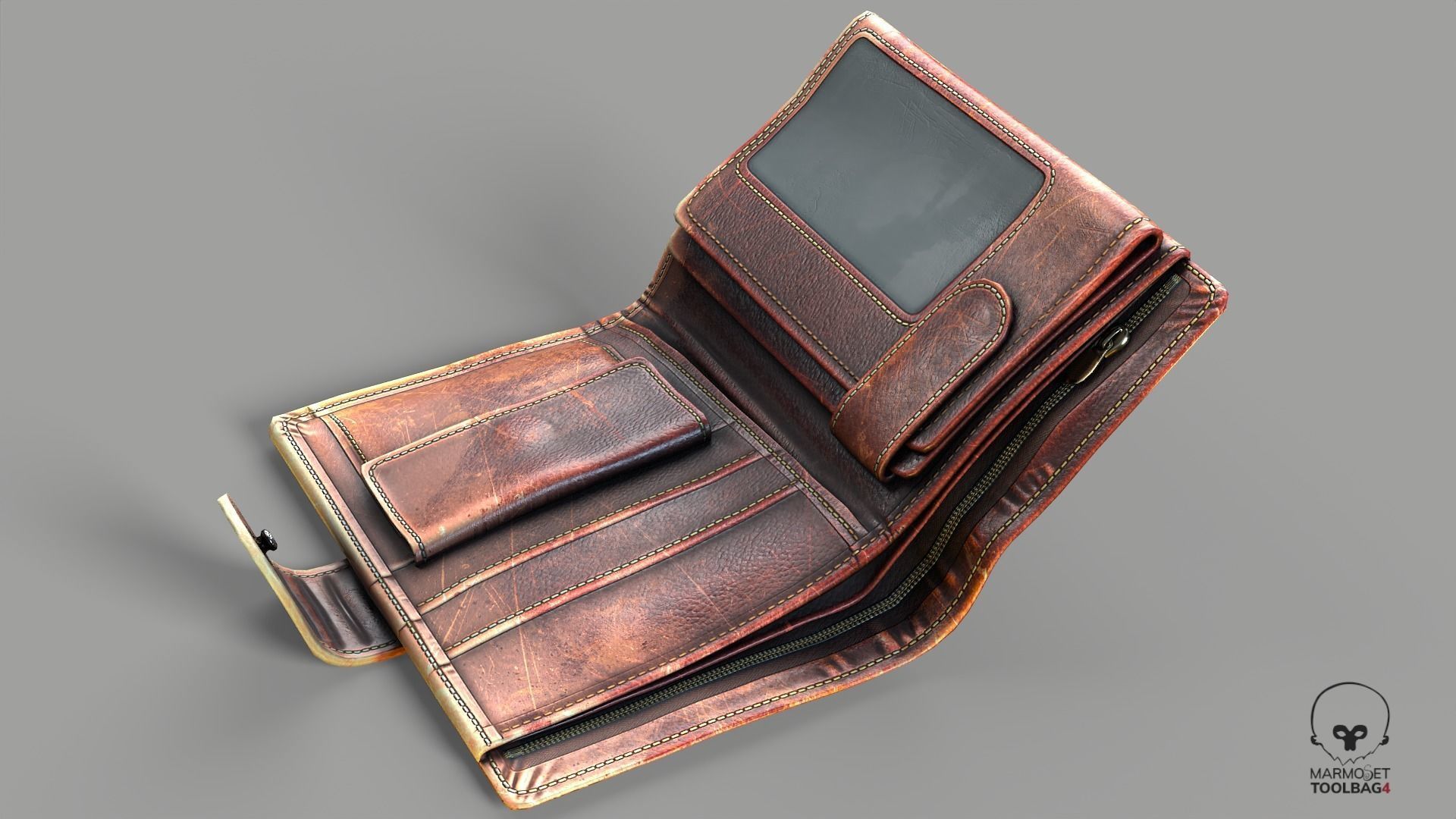 Wallet scratched Leather Low-poly 3D model_5