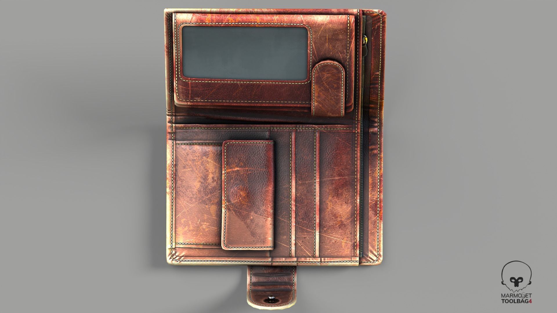 Wallet scratched Leather Low-poly 3D model_9