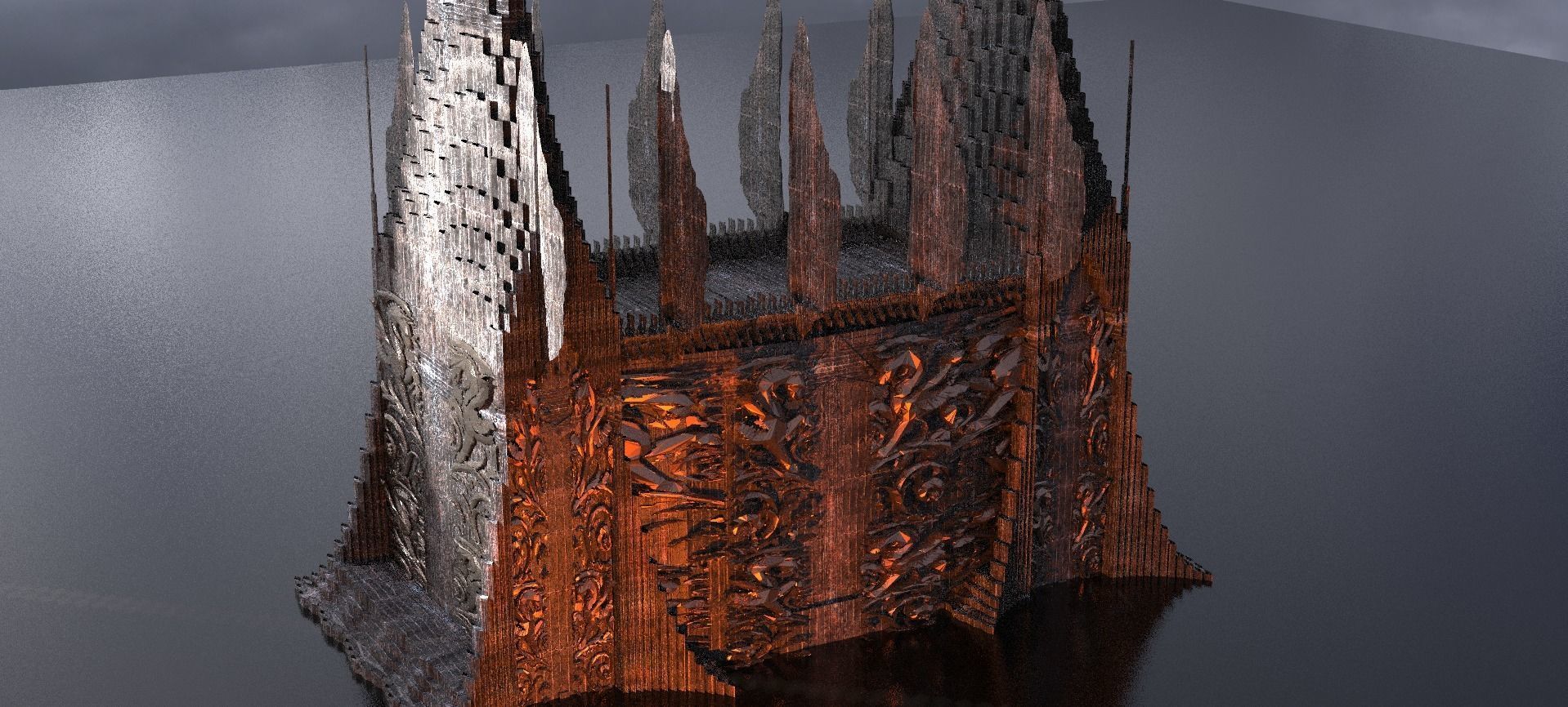 Norse Gods Engraved Dark Tower huge bridge 3D model_1