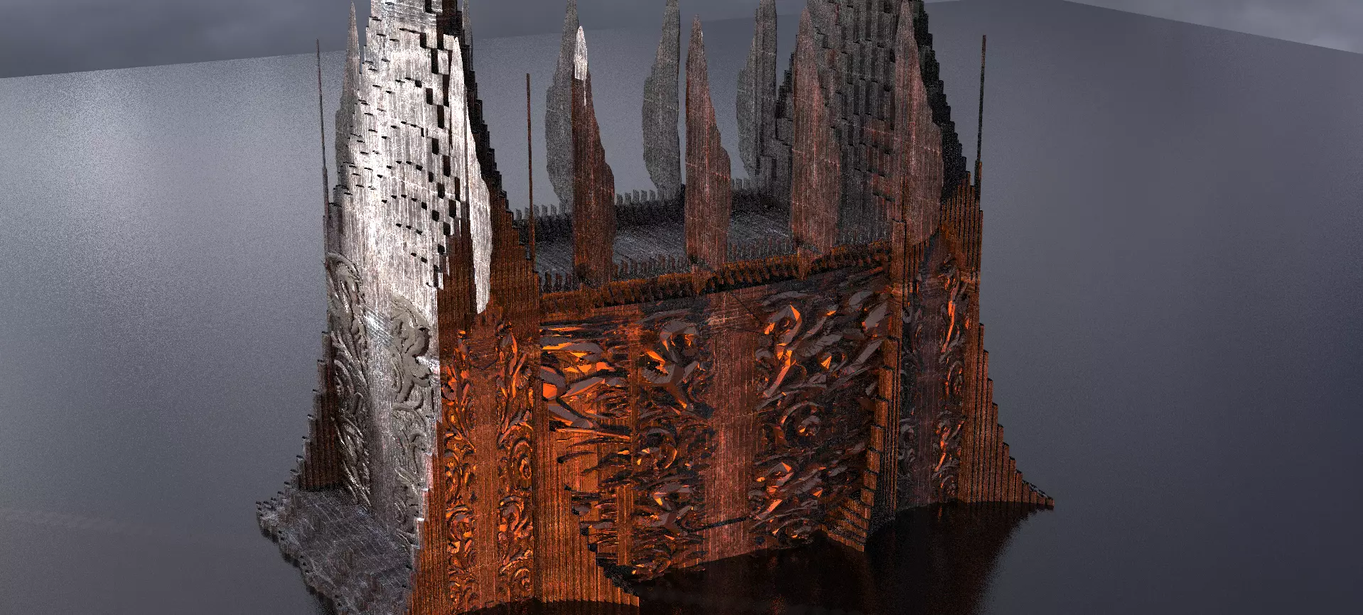 Norse Gods Engraved Dark Tower huge bridge 3D model_0