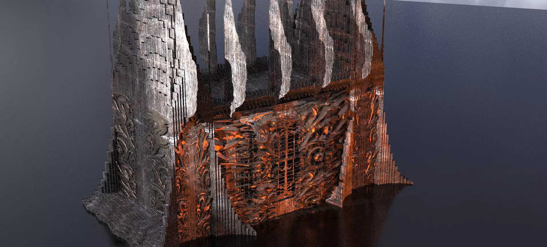 Norse Gods Engraved Dark Tower Gate Wall  3D model_0
