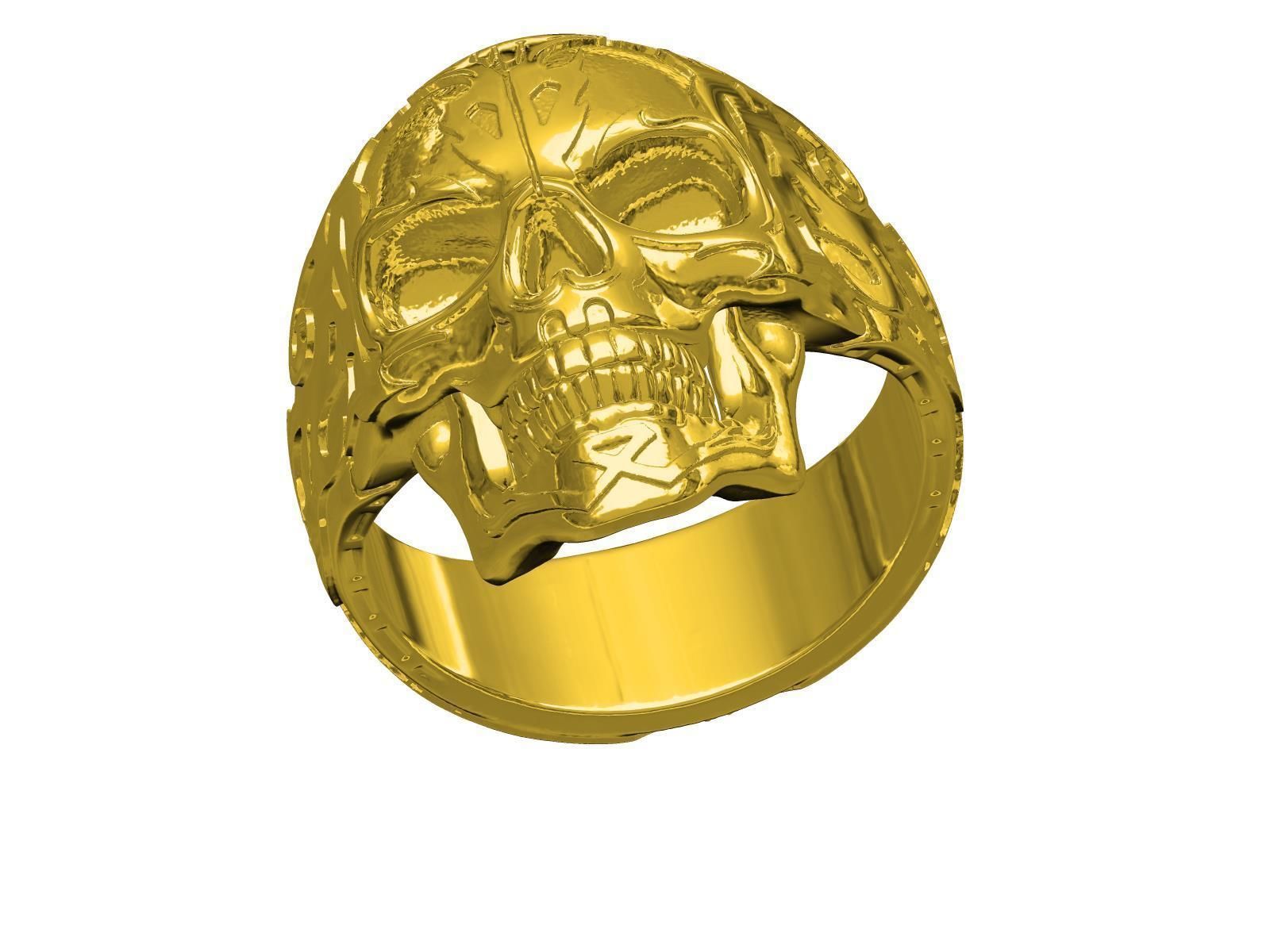 Skull Engraving Ring for Men 3D print model_7