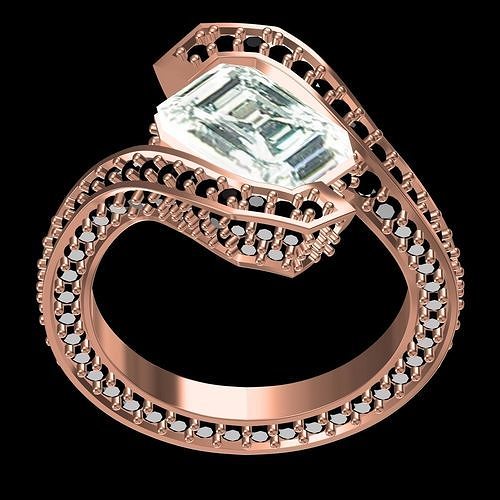 Emerald Cut Tension Setting Bypass Ring 3D print model