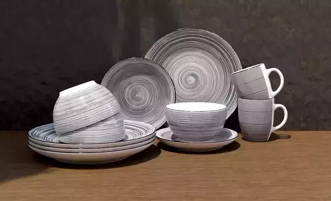 Crockery Set  Low-poly 3D model