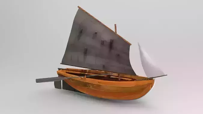 Game ready Wooden Sailing boat Low-poly 3D model