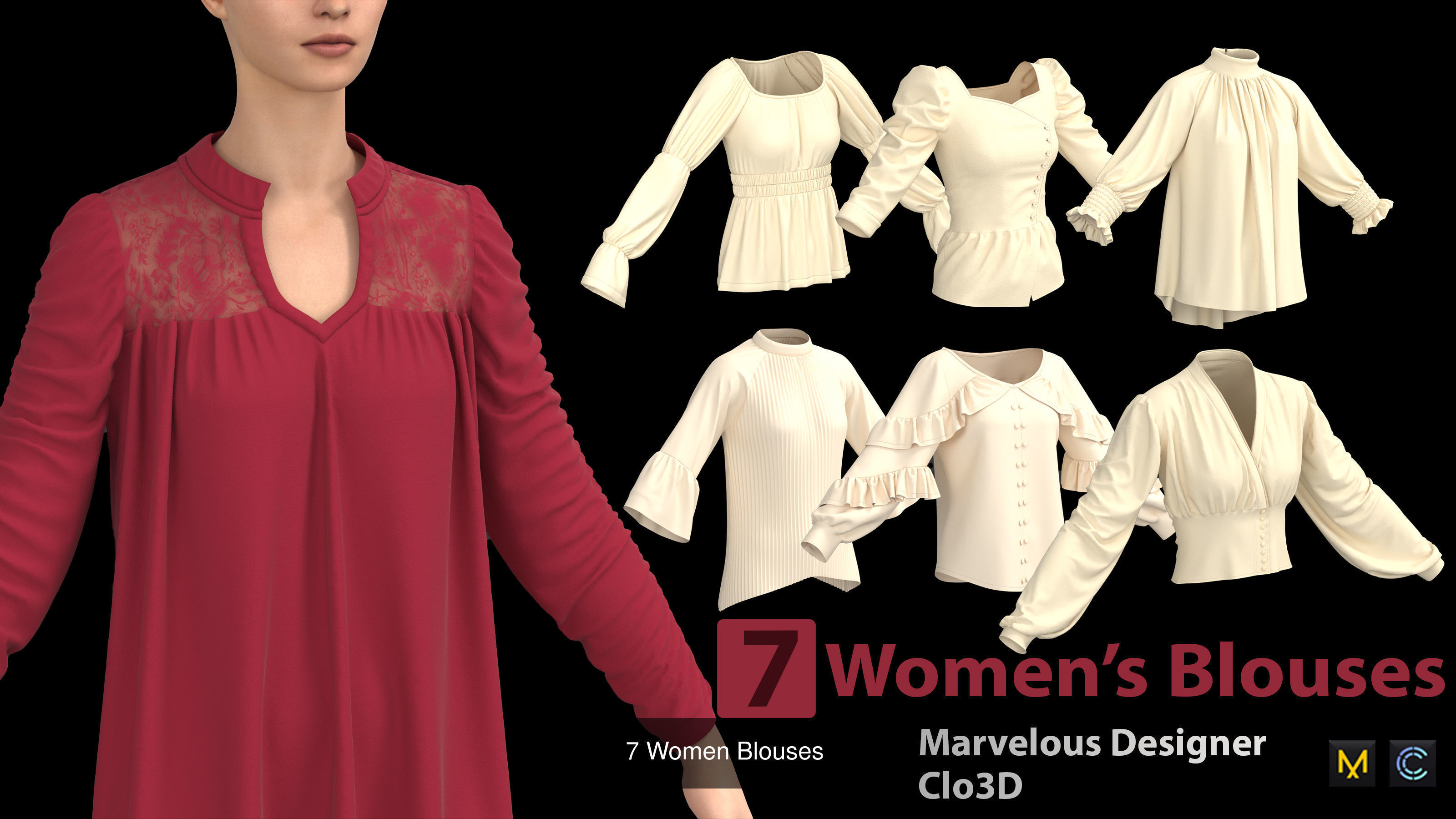 20 Women Basic Shirts  and 40 Women Sleeves and 7 Women Blouses  3D Model Collection_2